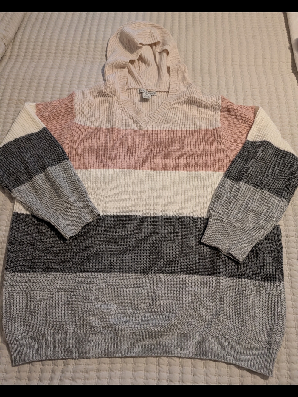 Cozy Striped Hooded Sweater - Pink, Cream & Gray